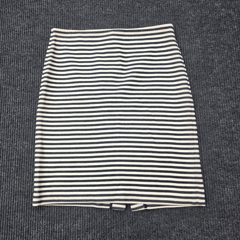 Talbots Navy Blue White Striped Textured Knit Pencil Skirt Size 8 Professional